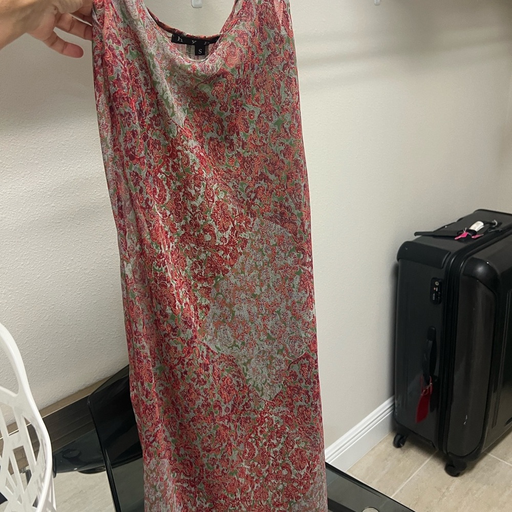 New Hype Strapless Dress in Red and Green Floral (small)